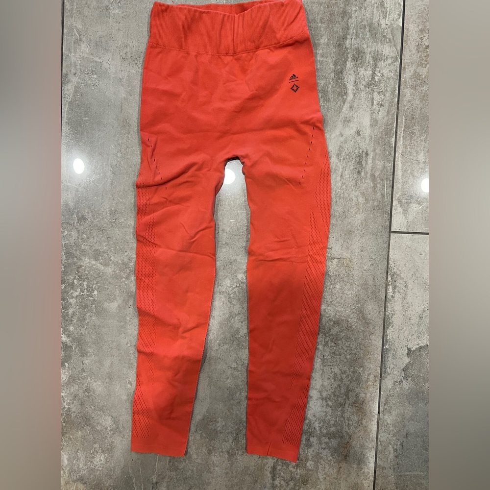 Adidas warp knit high rise tights. Orange small